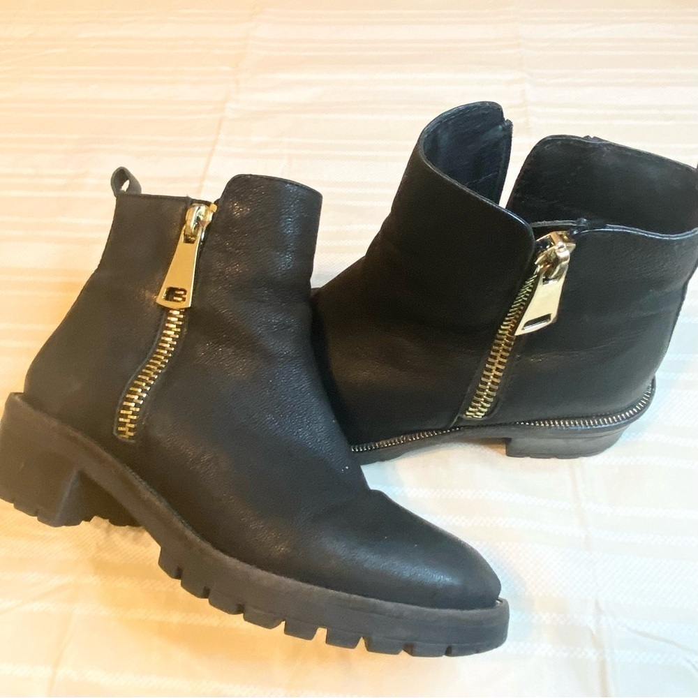 Aldo Black Combat Boots with Gold zipper Accents